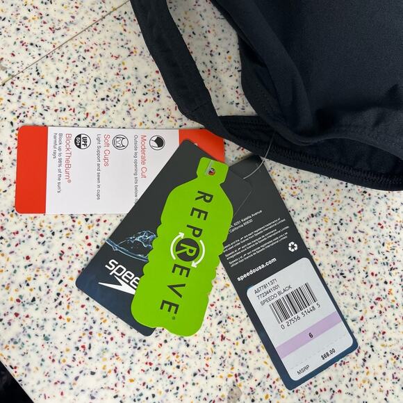 NWT Speedo Women’s Endurance One Piece Sport Swimsuit Black Moderate Cut Size 6 - Picture 3 of 7